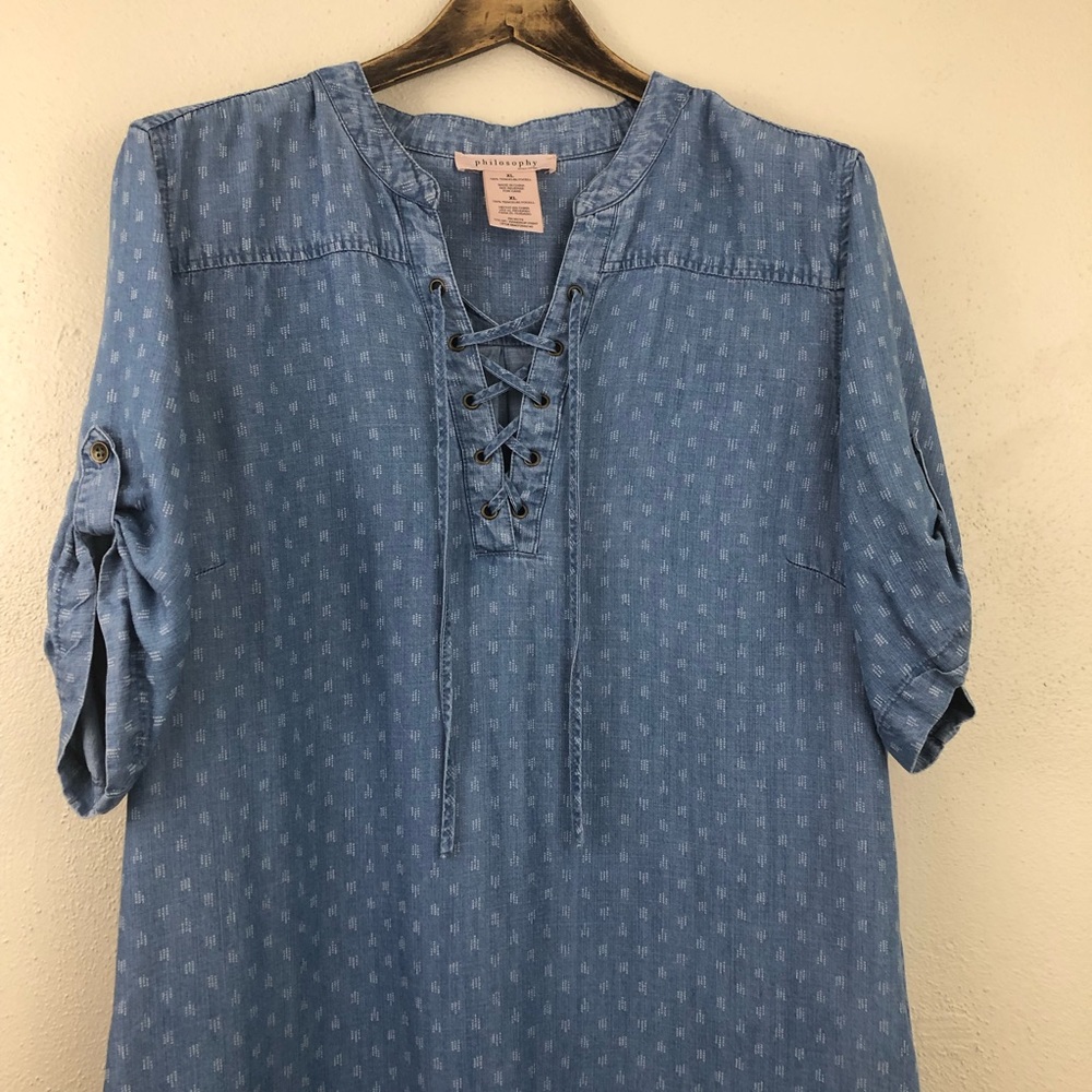 Philosophy Chambray Swiss Dot Lace Up Tencel Dress